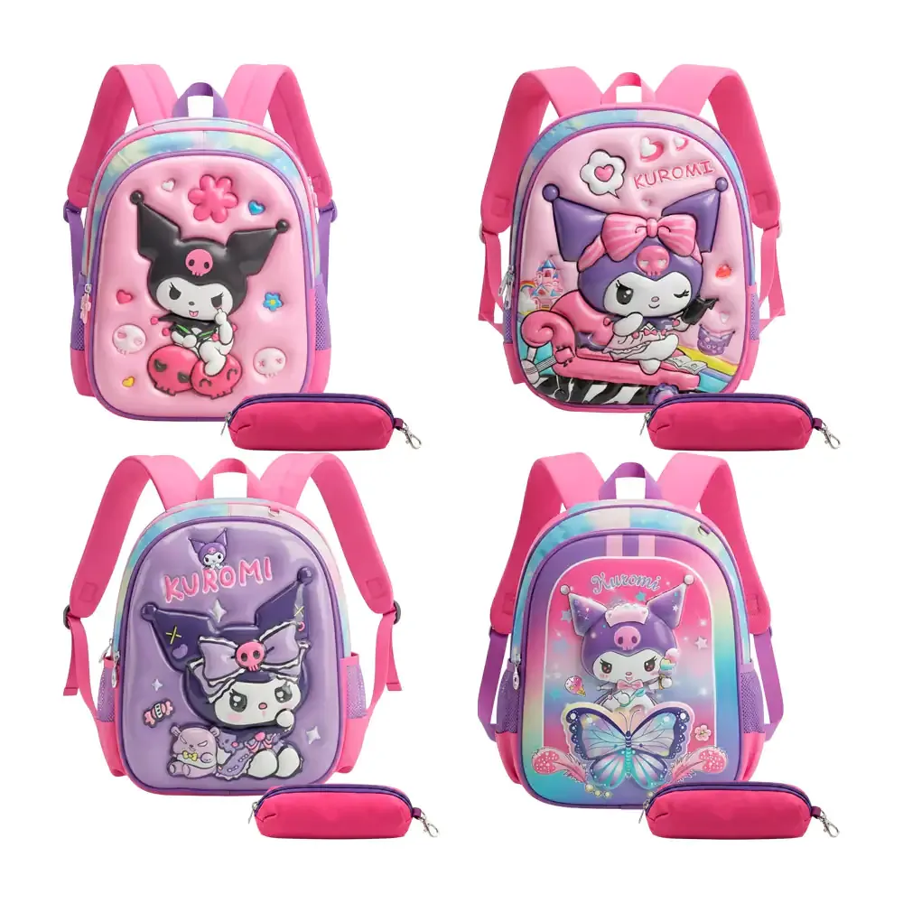 Mochila escolar de 2 compartimentos con relieve 3d y estampado de personajes + lapicera