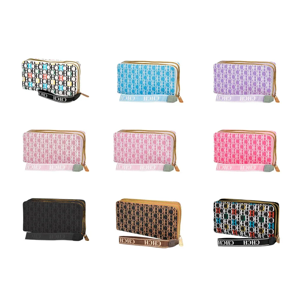 Cartera larga doble cierre para dama + cinta llavero, estampado ch, variedad