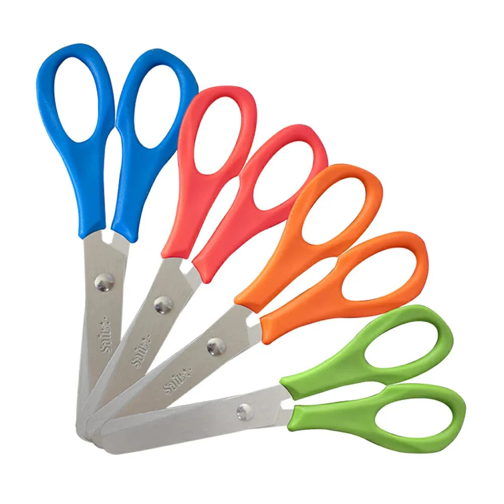 1pza Tijera metálica escolar con corte de 2.5 pulgadas y punta roma, variedad de colores / saira