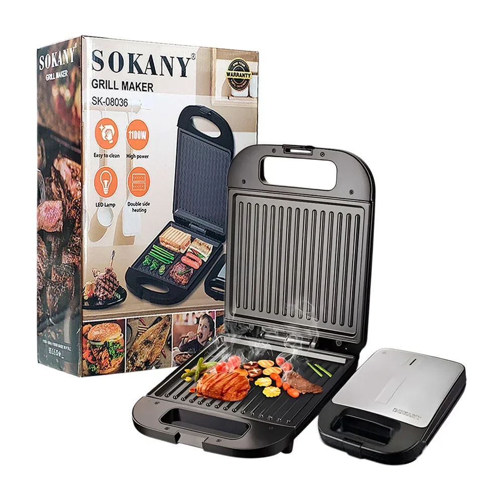 Parrilla tostadora eléctrica sokany con calentamiento de doble cara, 1100w
