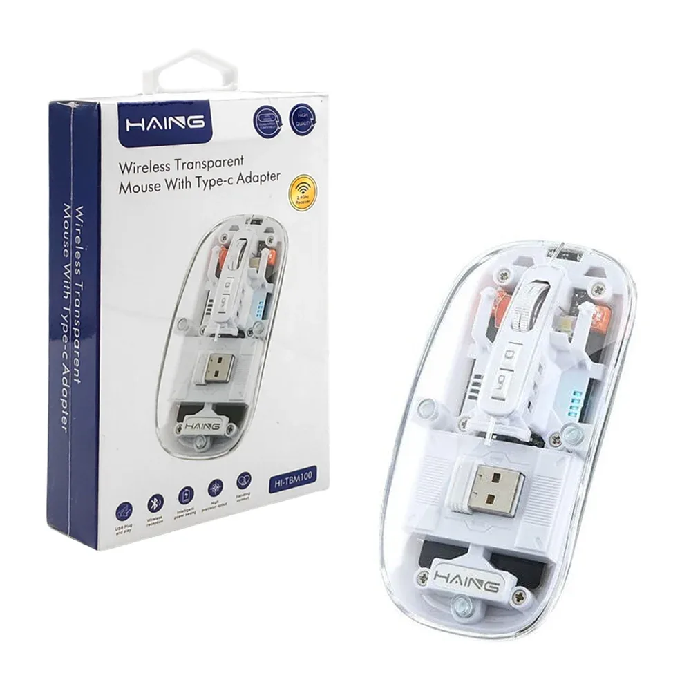 Mouse inalámbrico transparente haing con receptor bluetooth usb, 2.4ghz / 050415