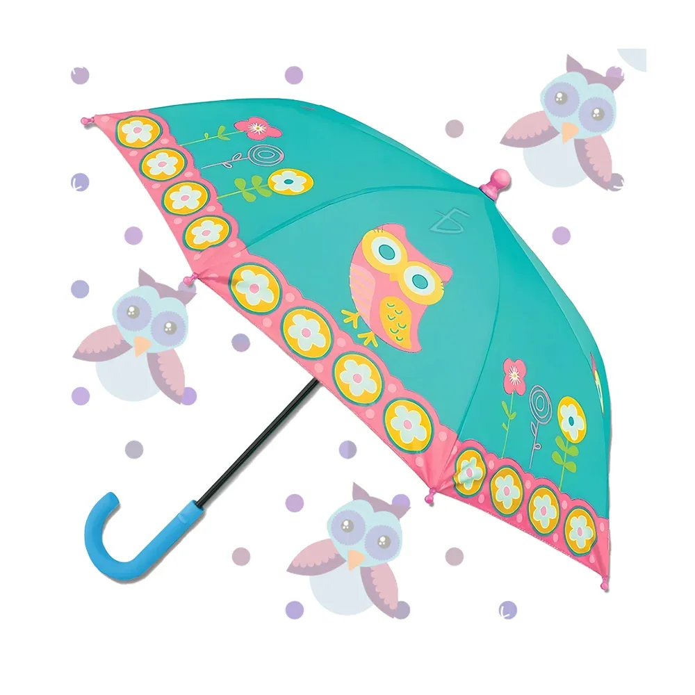 Paraguas infantil de tela impermeable con diseño de búhos y flores