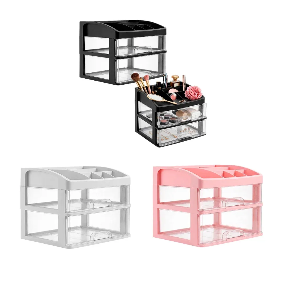 Organizador tipo alhajero con 2 cajones y 6 compartimientos superiores 23.5x20cm