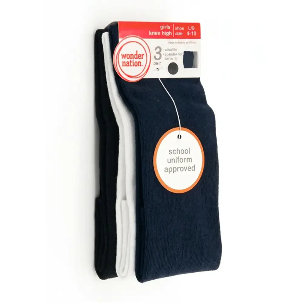 Paquete con 3 pares de calcetines largos para la escuela, talla 4-10 / 33007235