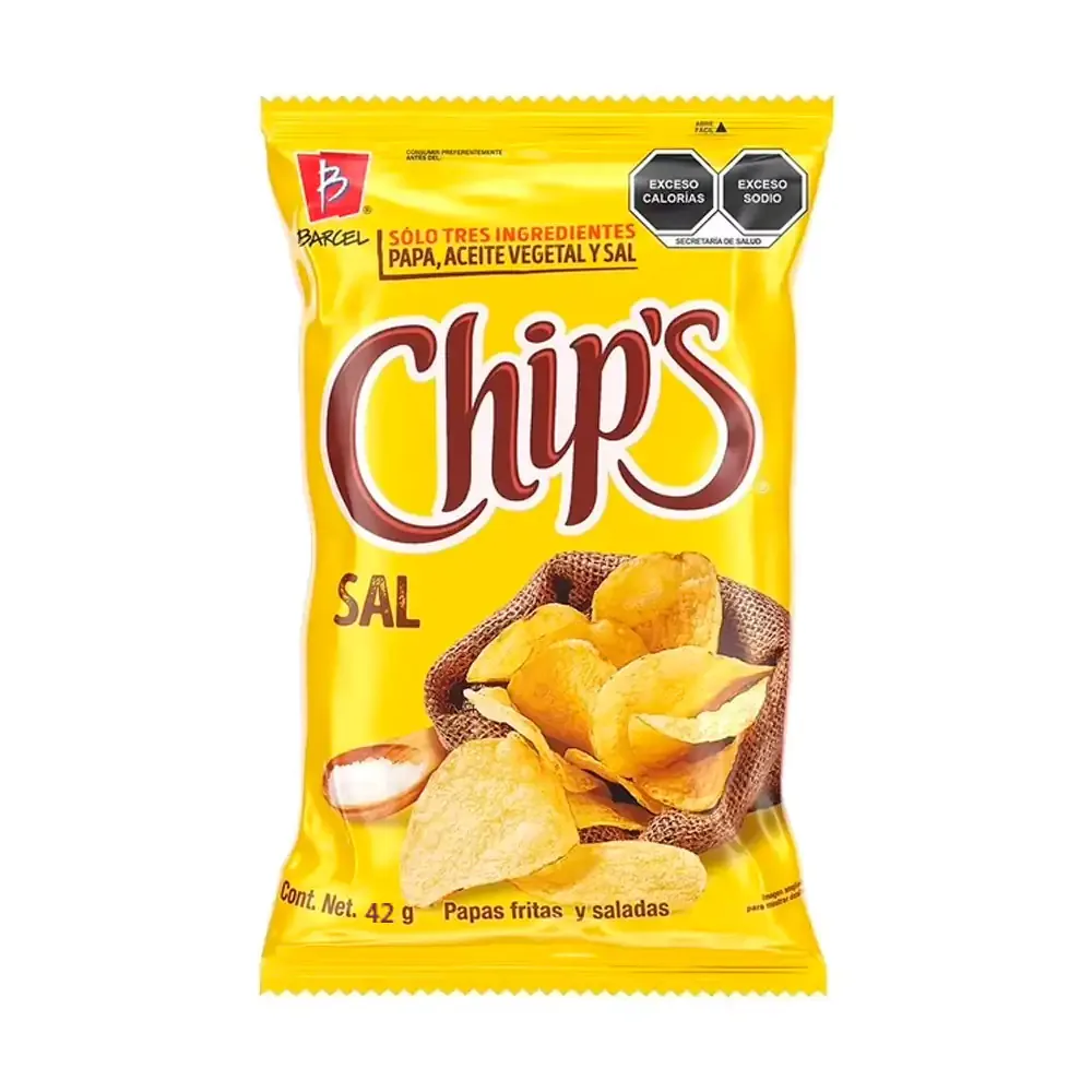 1pza Bolsa de papas chip´s barcel saladas de 42g / 027100