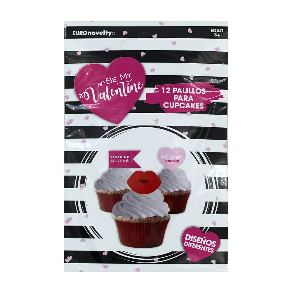 Paquete de 12 letreros euro novelty pequeños con temática de san valentín para decoración de cupcakes / mepsv12