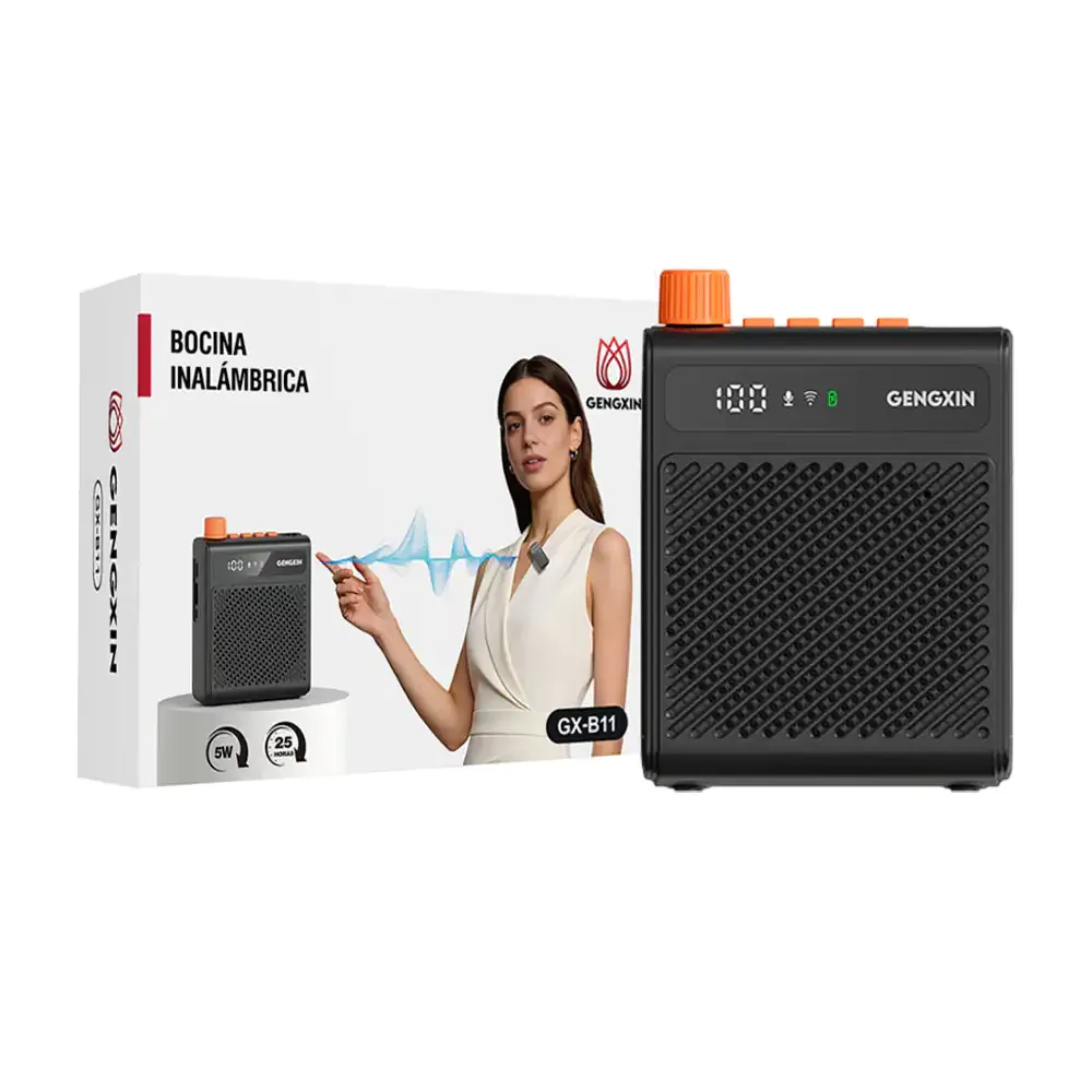 Bocina bluetooth gengxin rectangular, mini micrófono inalámbrico + pantalla led