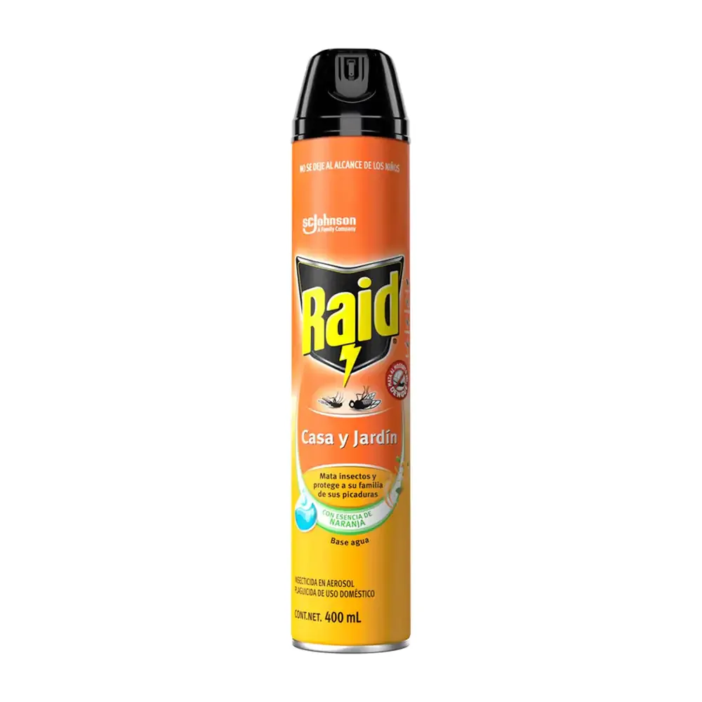1pza raid casa y jardín a base de agua con esencia a naranja, 400ml / 1086791