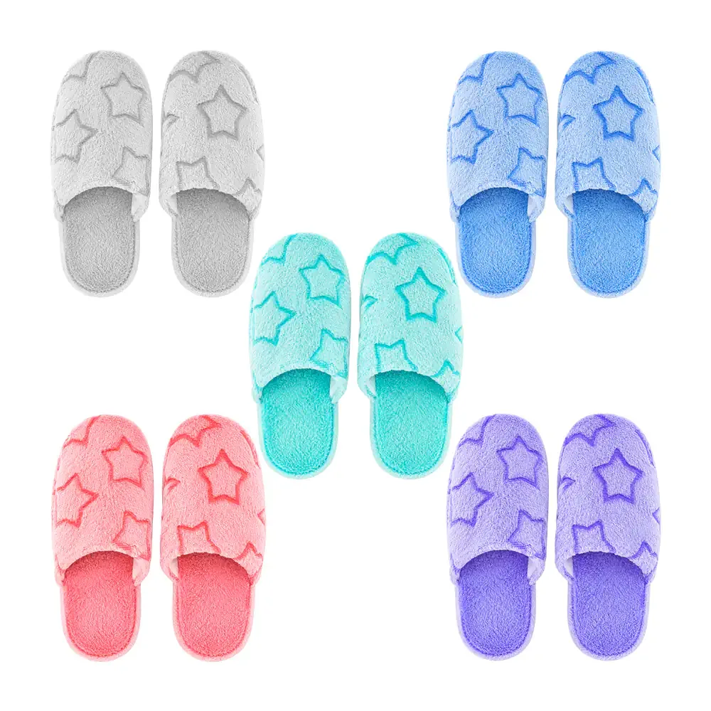 Par de pantuflas afelpadas con suela flexible y figuras de estrellas grandes, variedad de colores y tallas / dv6212