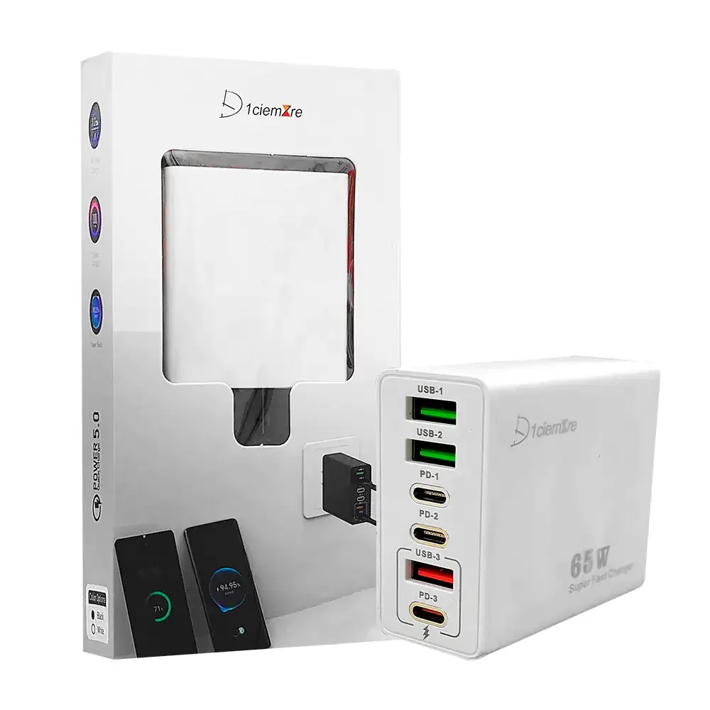 Combo cargador d1ciemzre de 65w con 3 puertos usb y tipo c + cable usb a tipo c