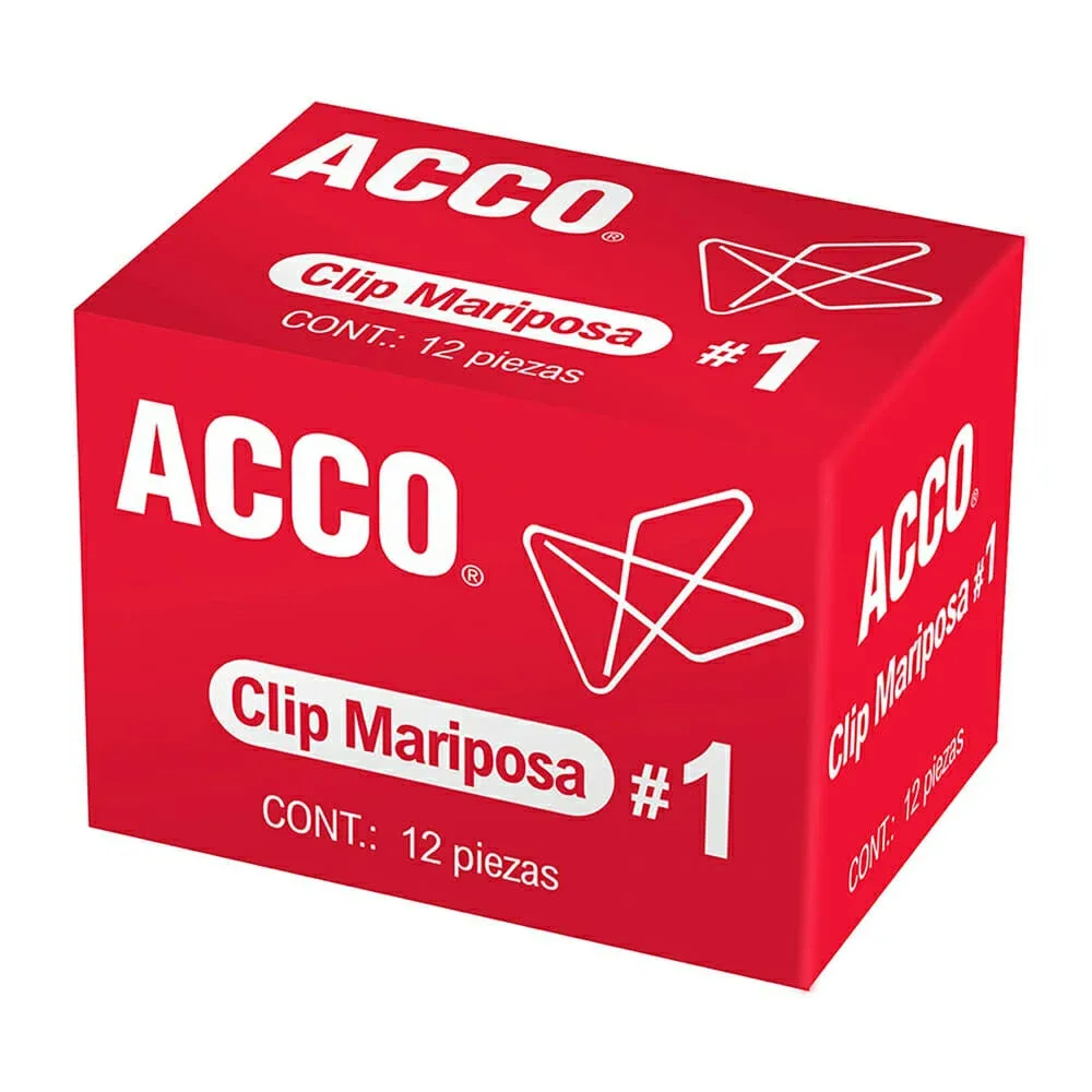Caja con 12 clips mariposa #1 acco metálicos / p1710