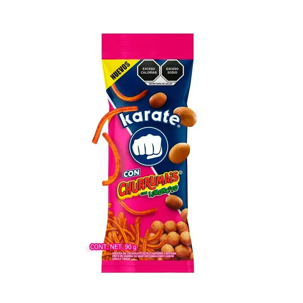 1pza bolsa cacahuate japones karate con churrumais sabor limón y chile 90g / 031047