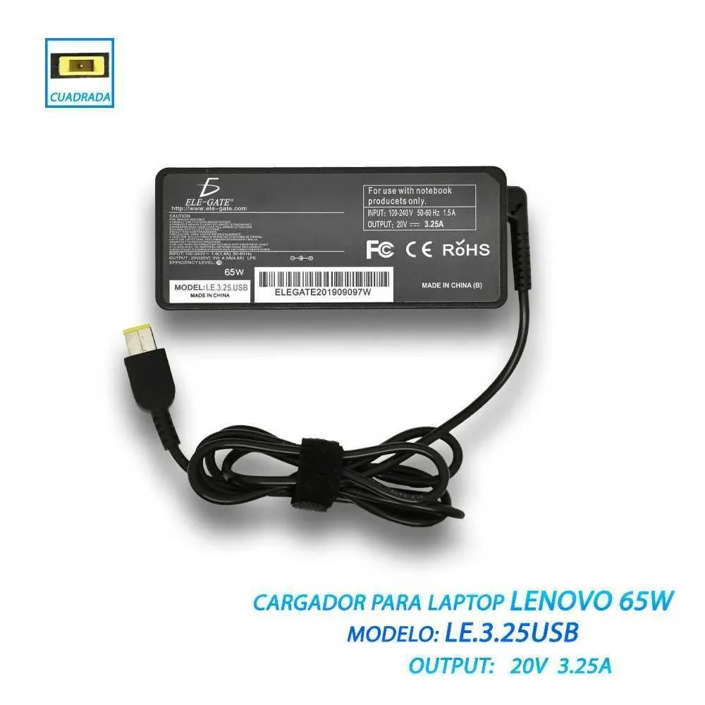 Cargador de punta cuadrada tipo usb para laptop, compatible con Lenovo 65w / le.3.25.usb / le.3.25usb
