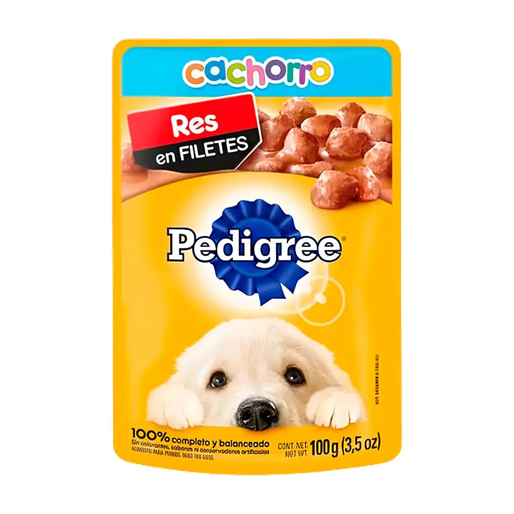 1pza alimento húmedo pedigree para perros cachorros sabor res en filetes, 100g / 249316