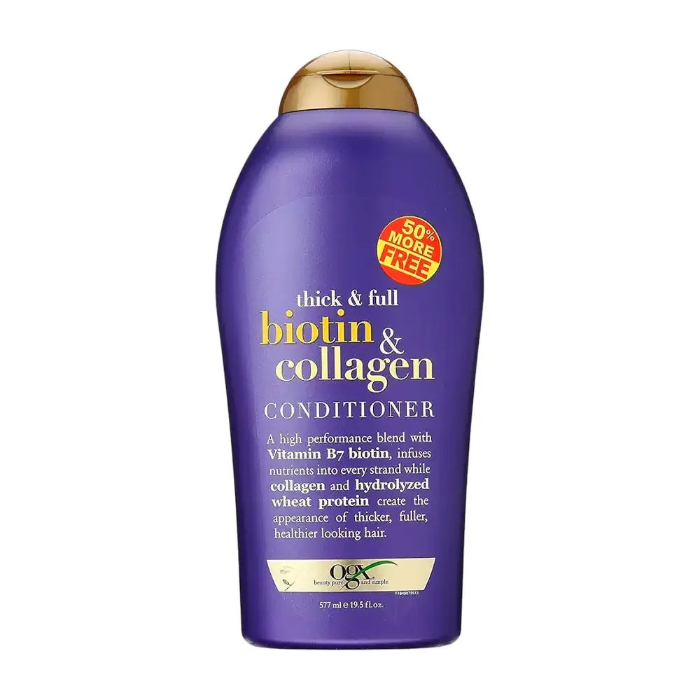 Acondicionador ogx de 577ml con extracto de biotina y colágeno para el cabello