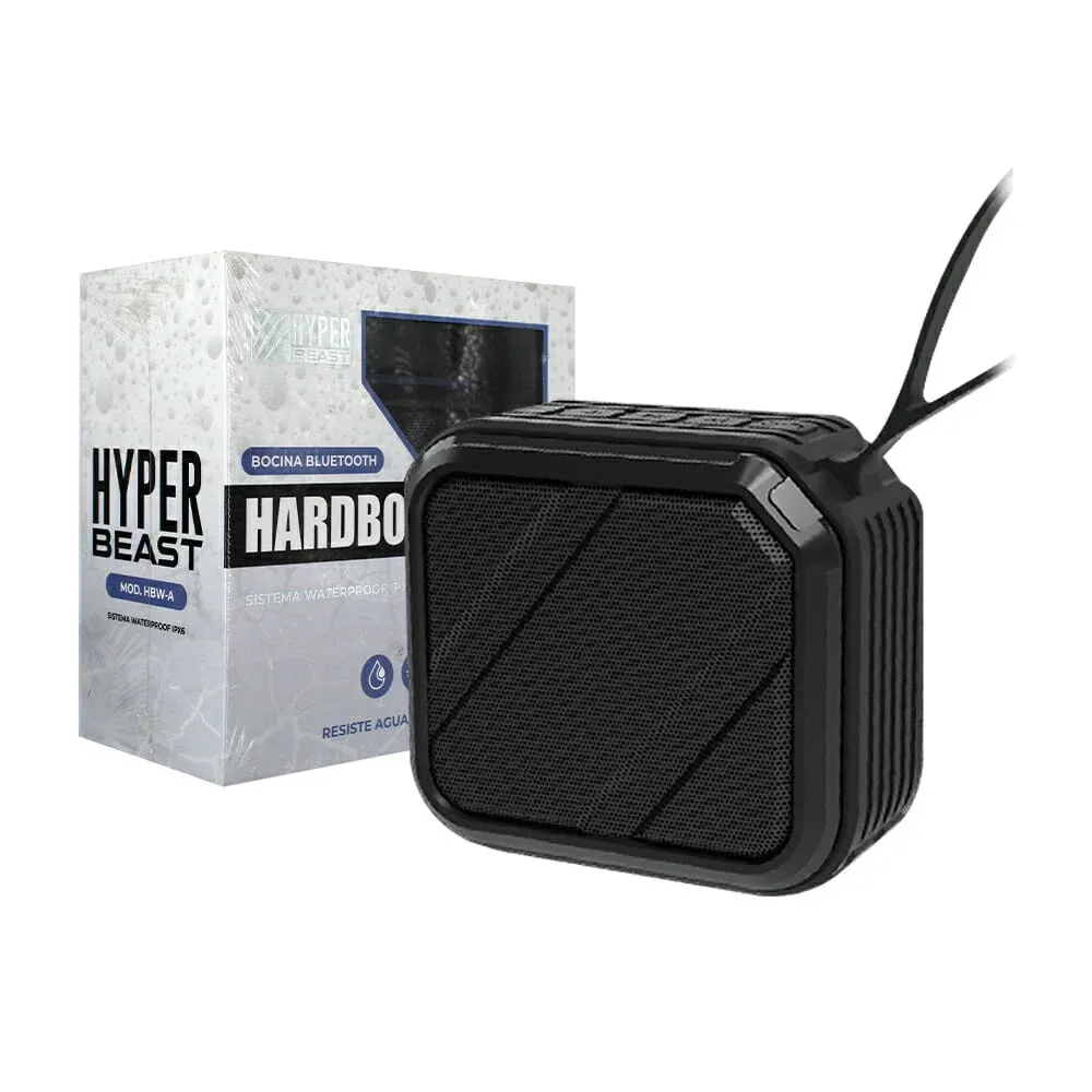 Mini bocina cuadrada hardbox hyper beast bluetooth color negra con protección ipx6 y ranuras para sd y usb / hbw-a