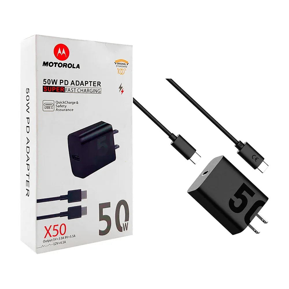 Combo cubo cargador con entrada tipo c + cable tipo c a tipo c, 50w / 50w pd adapter / 687563