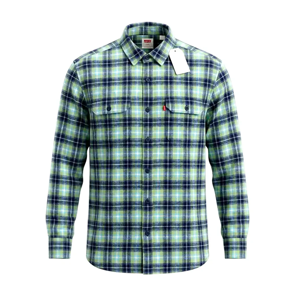 Camisa levis original de franela, cuadros chicos verdes, variedad de tallas