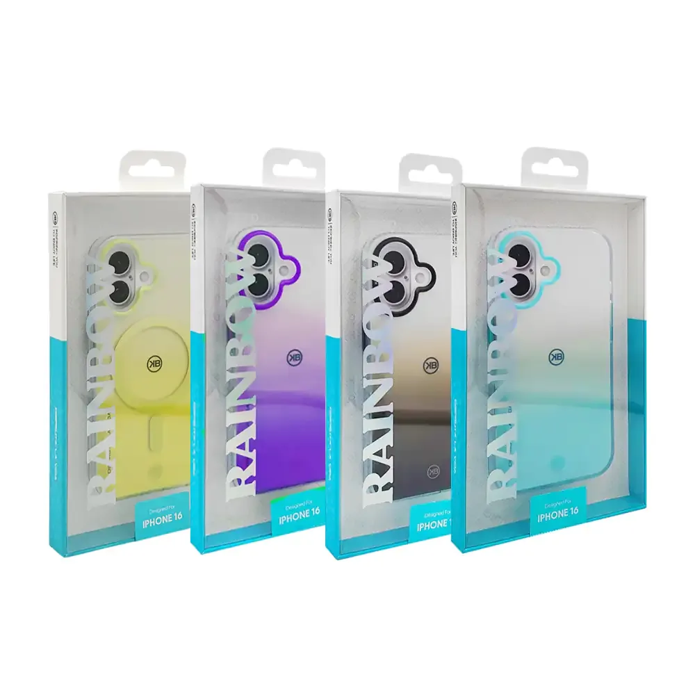 Funda bicolor para iphone 16 con detalles en colores y efecto degradado, variedad de colores / rainbow16