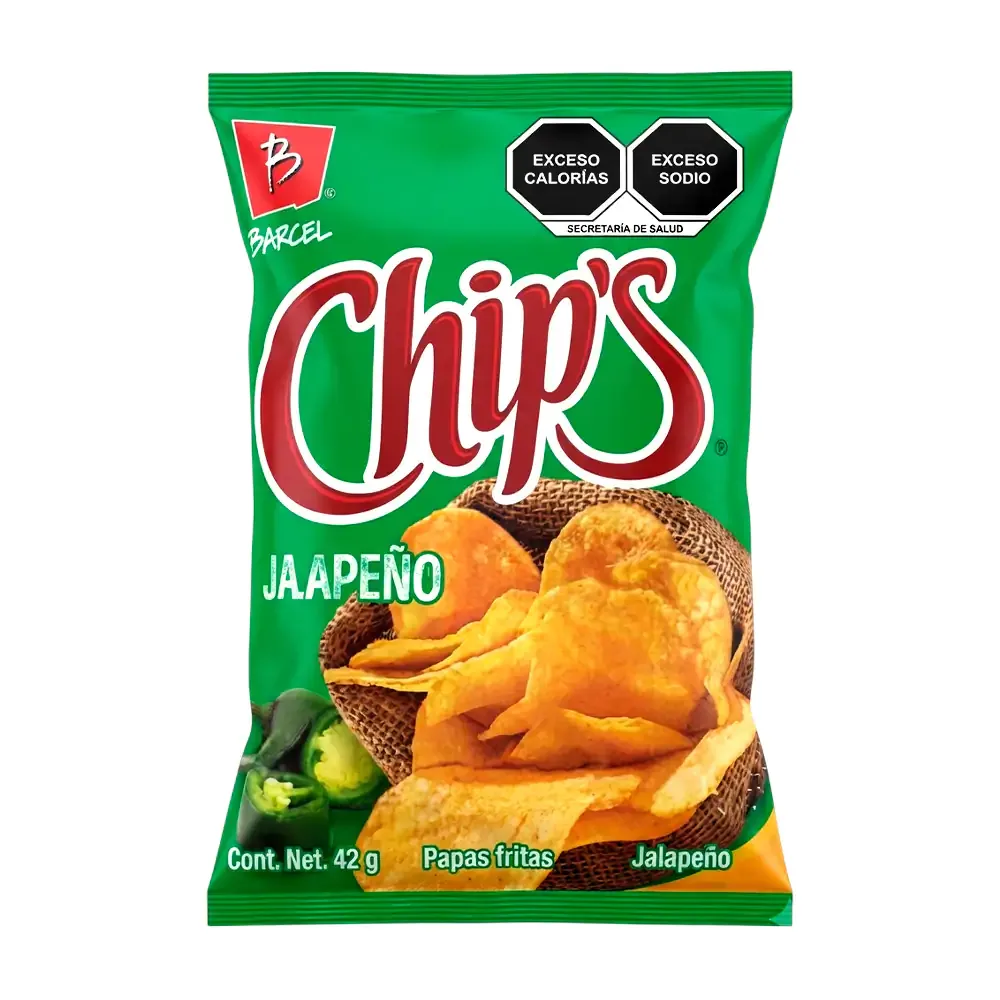 1pza Bolsa de papas chip´s barcel sabor jalapeño de 42g / 027117