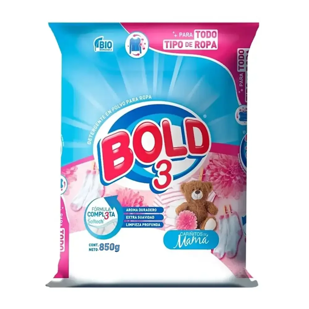 1pza Detergente en polvo bold 3 cariñitos de mamá de 850g / 003177