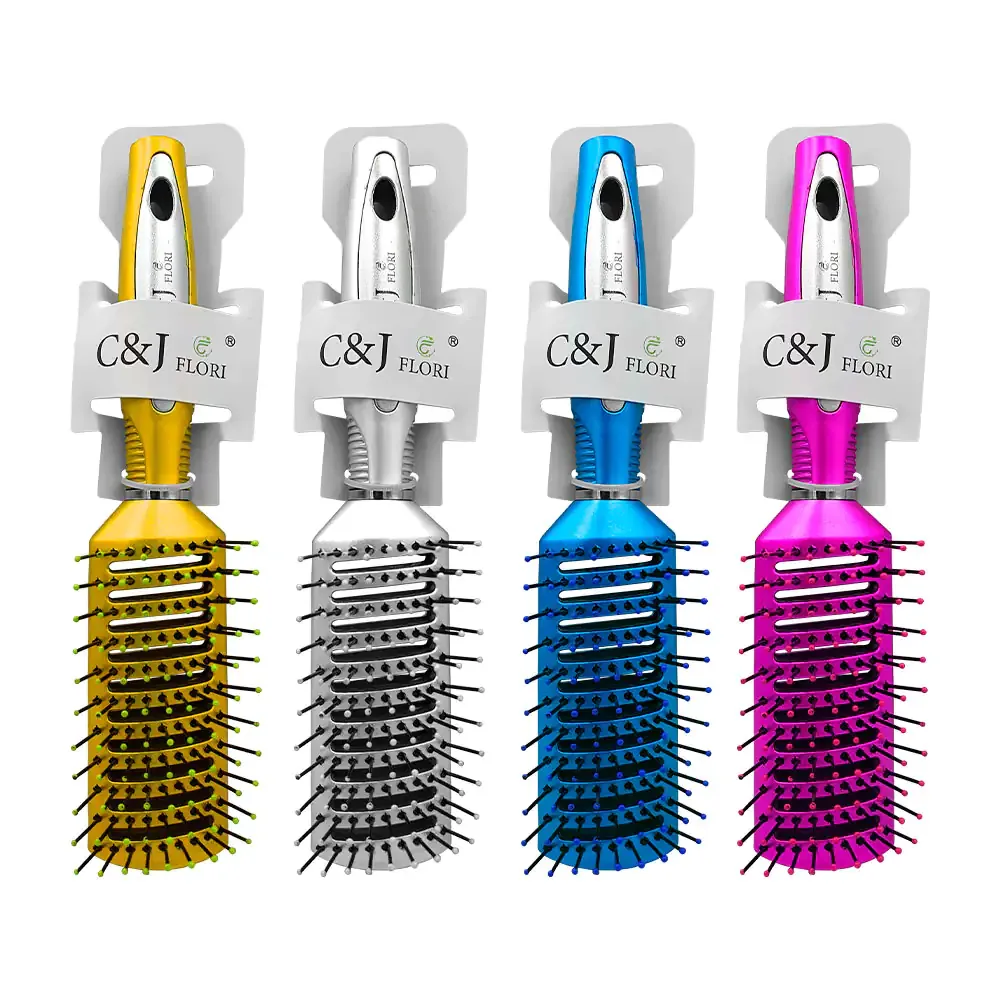 Cepillo rectangular c&j flori con aperturas en línea y detalles metálicos