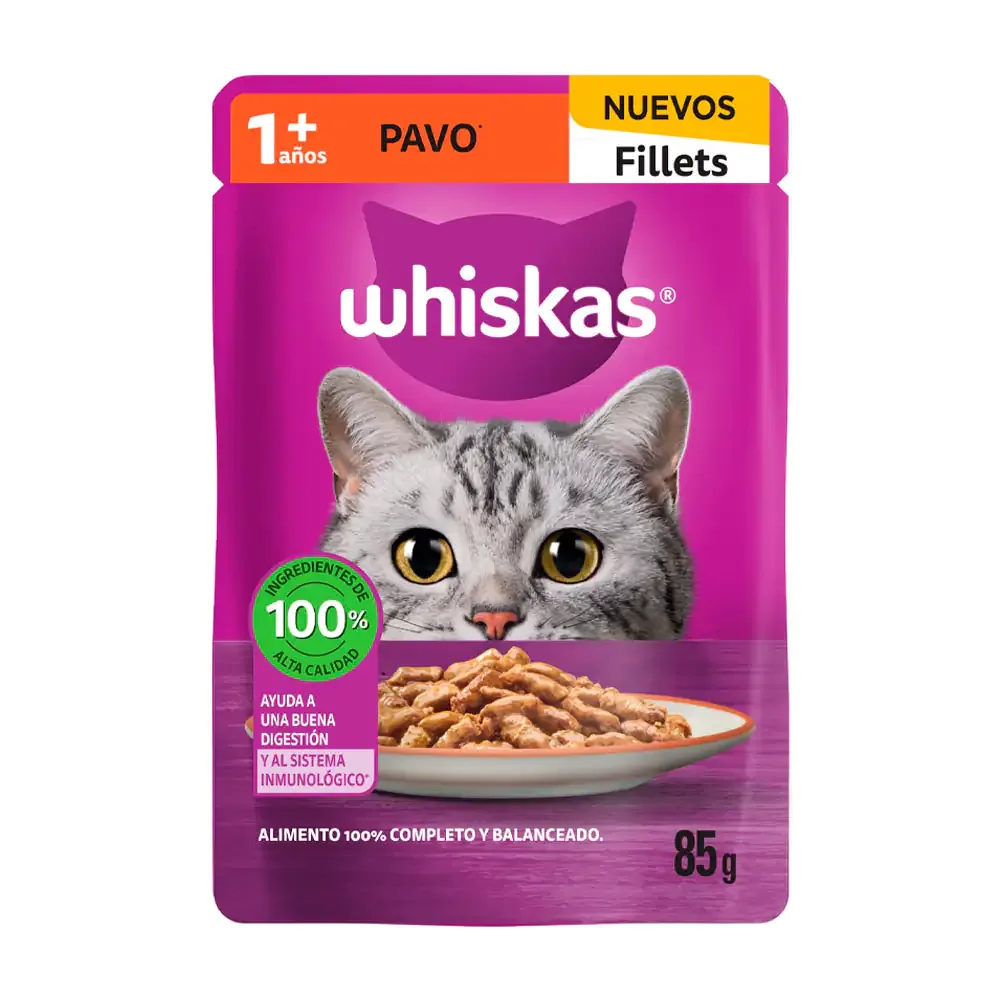 1pza alimento húmedo para gato, sobre de whiskas sabor pavo, 85g / 000672