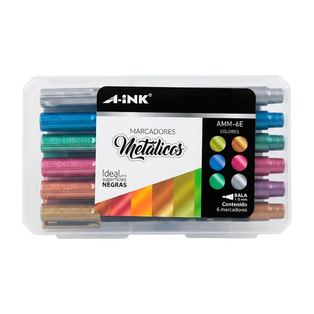 Estuche con 12 marcadores - plumones a-ink en tonos metálicos, variedad de colores