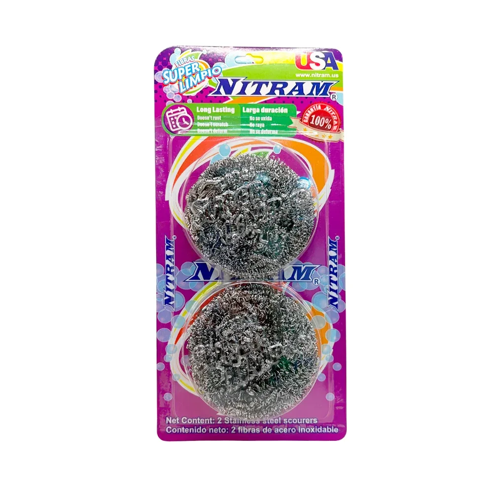 Blíster de 2 fibras medias metálicas de acero para limpieza / nitram