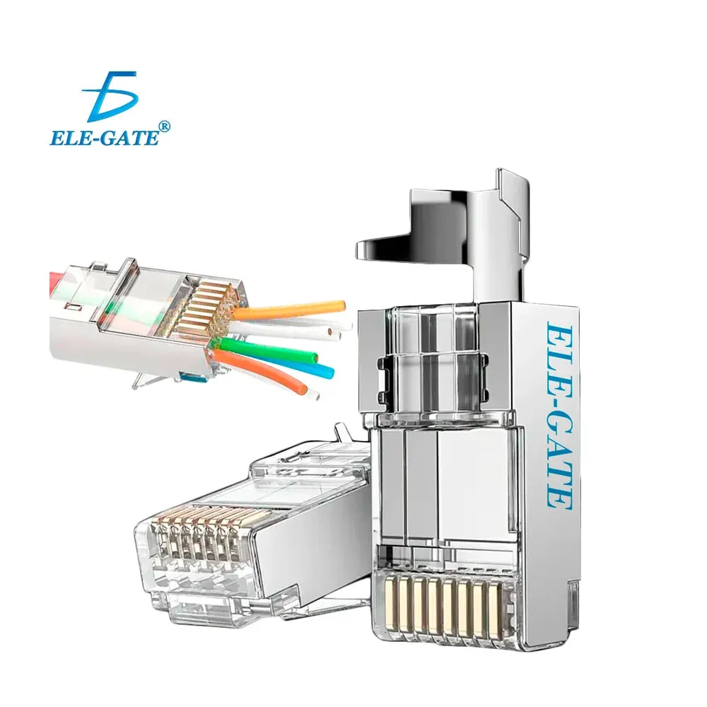 Paquete con 100 plug rj45, con blindaje de aluminio de alta resistencia