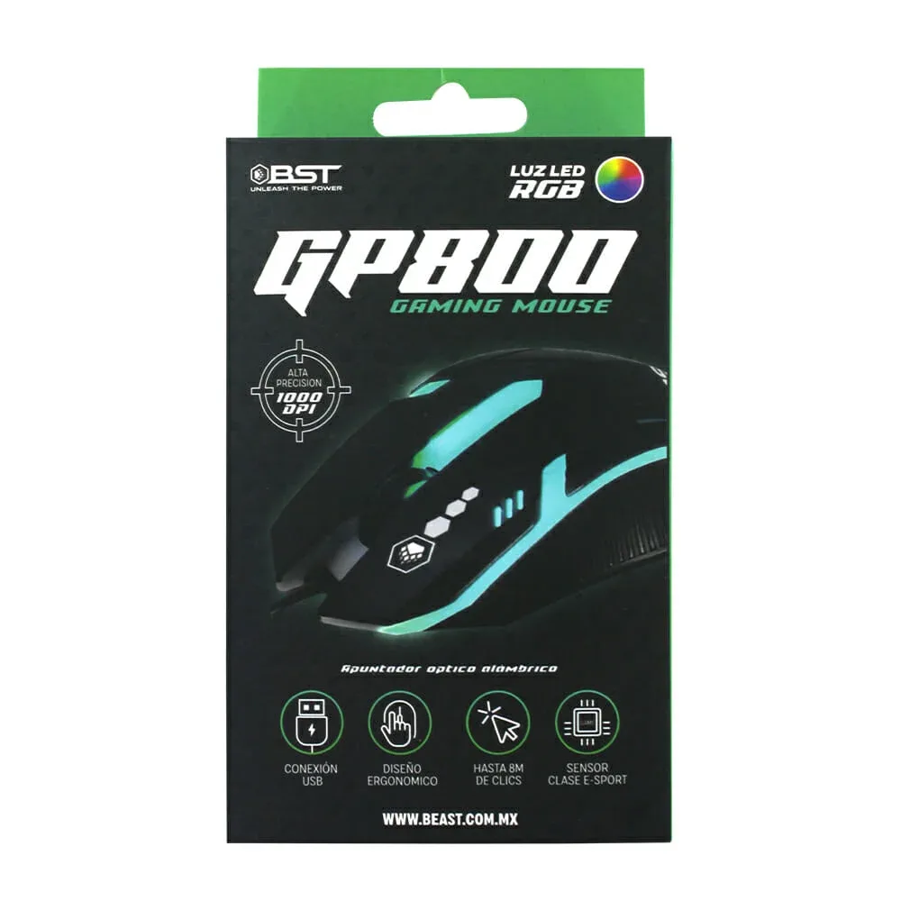 Mouse alámbrico gamer bst con luz rgb y sensor clase e-sport / gp800