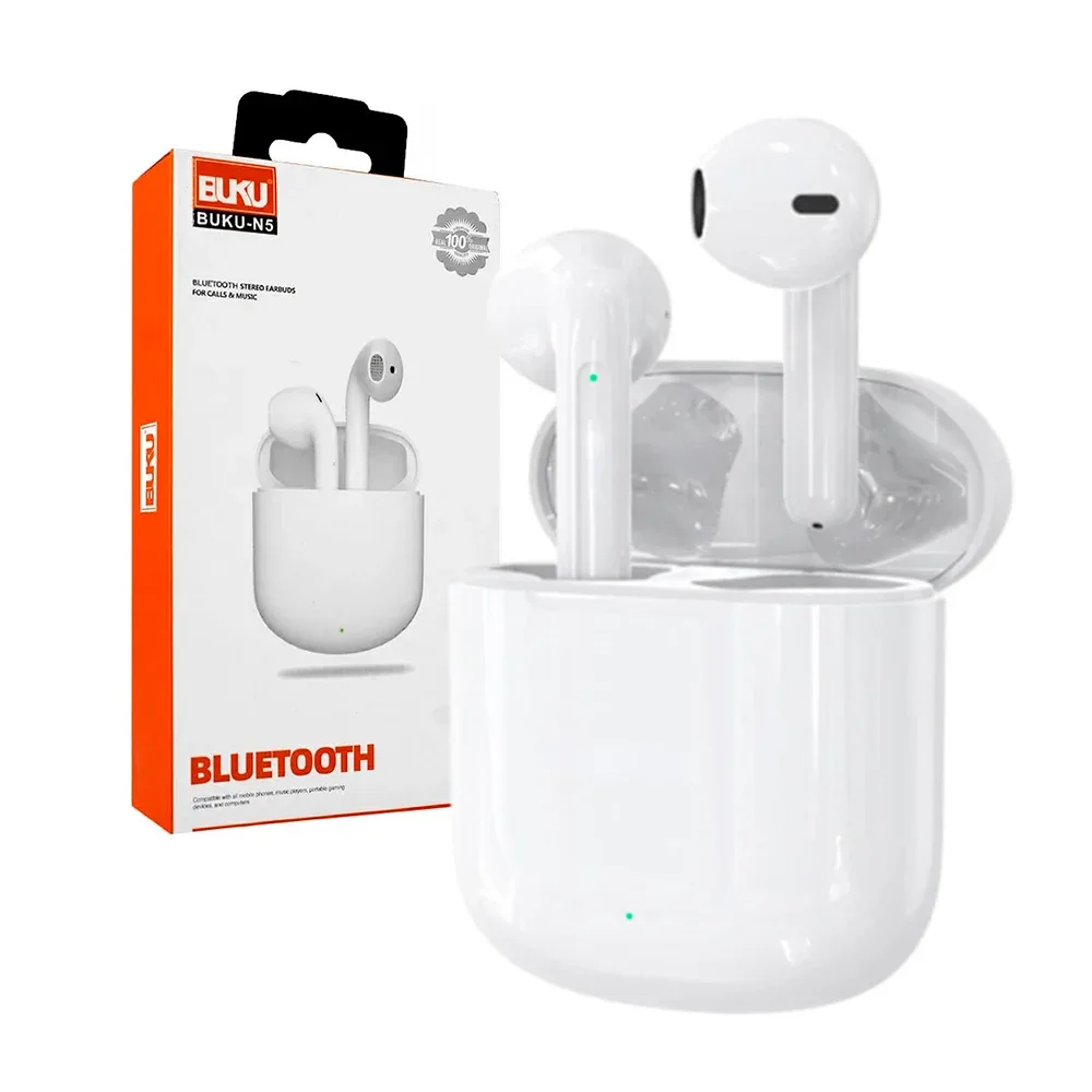 Audífonos manos libres bluetooth con sonido estéreo y estuche de carga / buku-n5