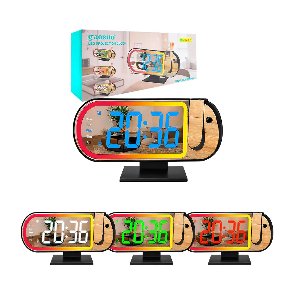 Reloj despertador gaosiio digital con espejo e iluminación rgb y proyección de hora, variedad