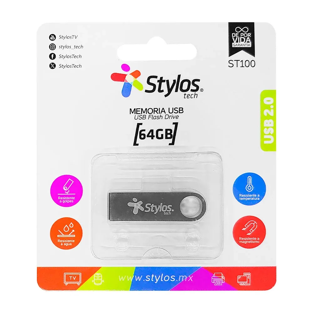 Memoria usb 2.0 metálica, 64gb, compacta de alta resistencia / st100 / stmusb4b