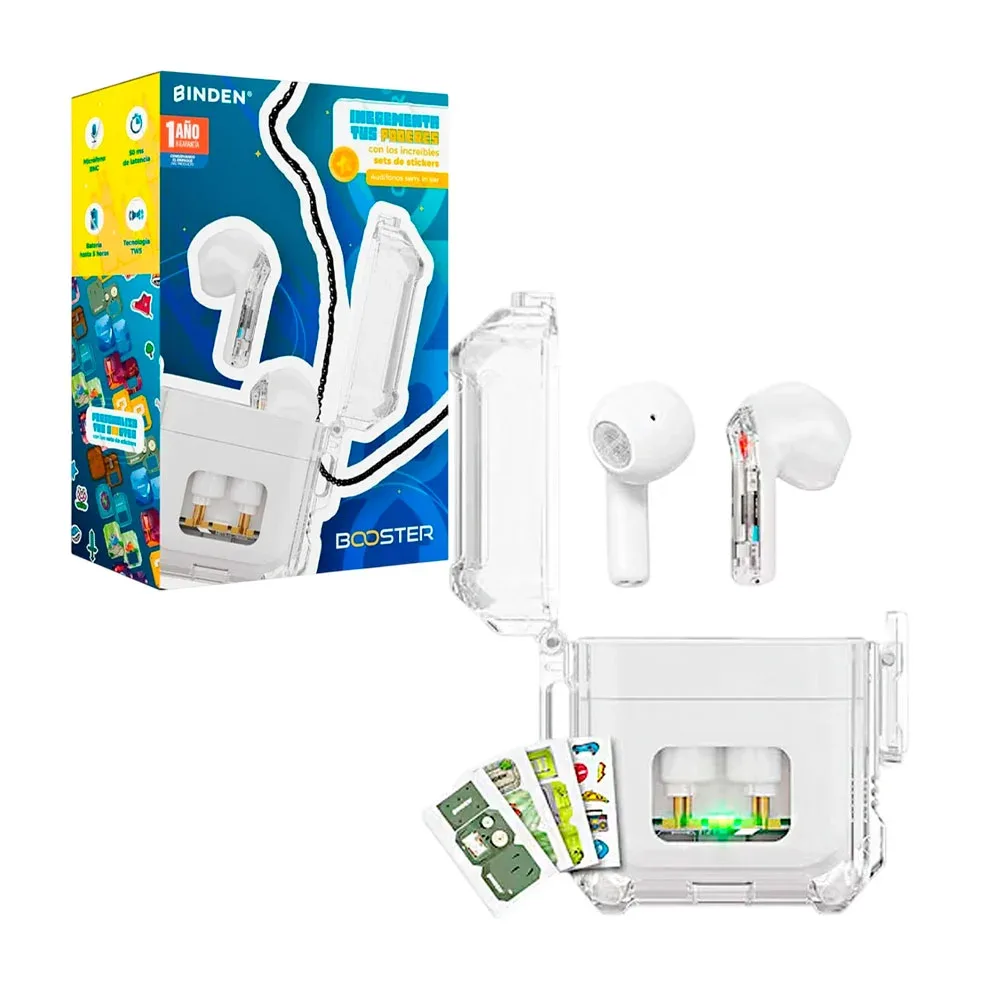 Audífonos gamer inalámbricos bluetooth con estuche de carga transparente y stickers para personalizar / dark booster