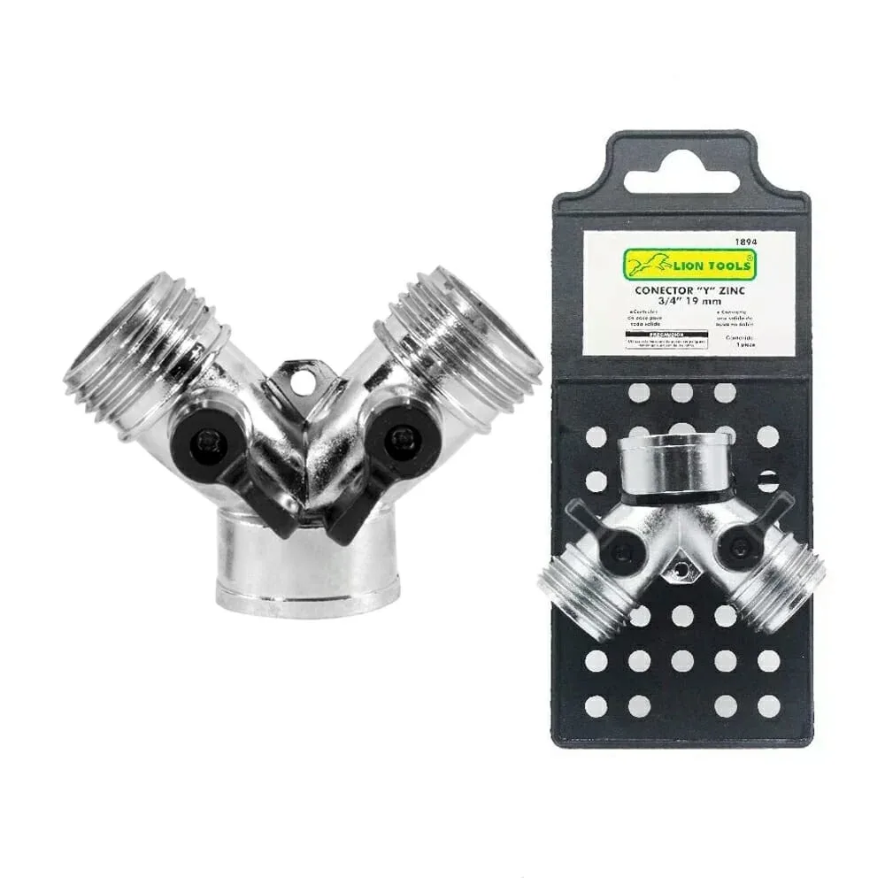 Adaptador conector metálico 3/4" lion tools de zinc en forma de y, 19mm / 1894