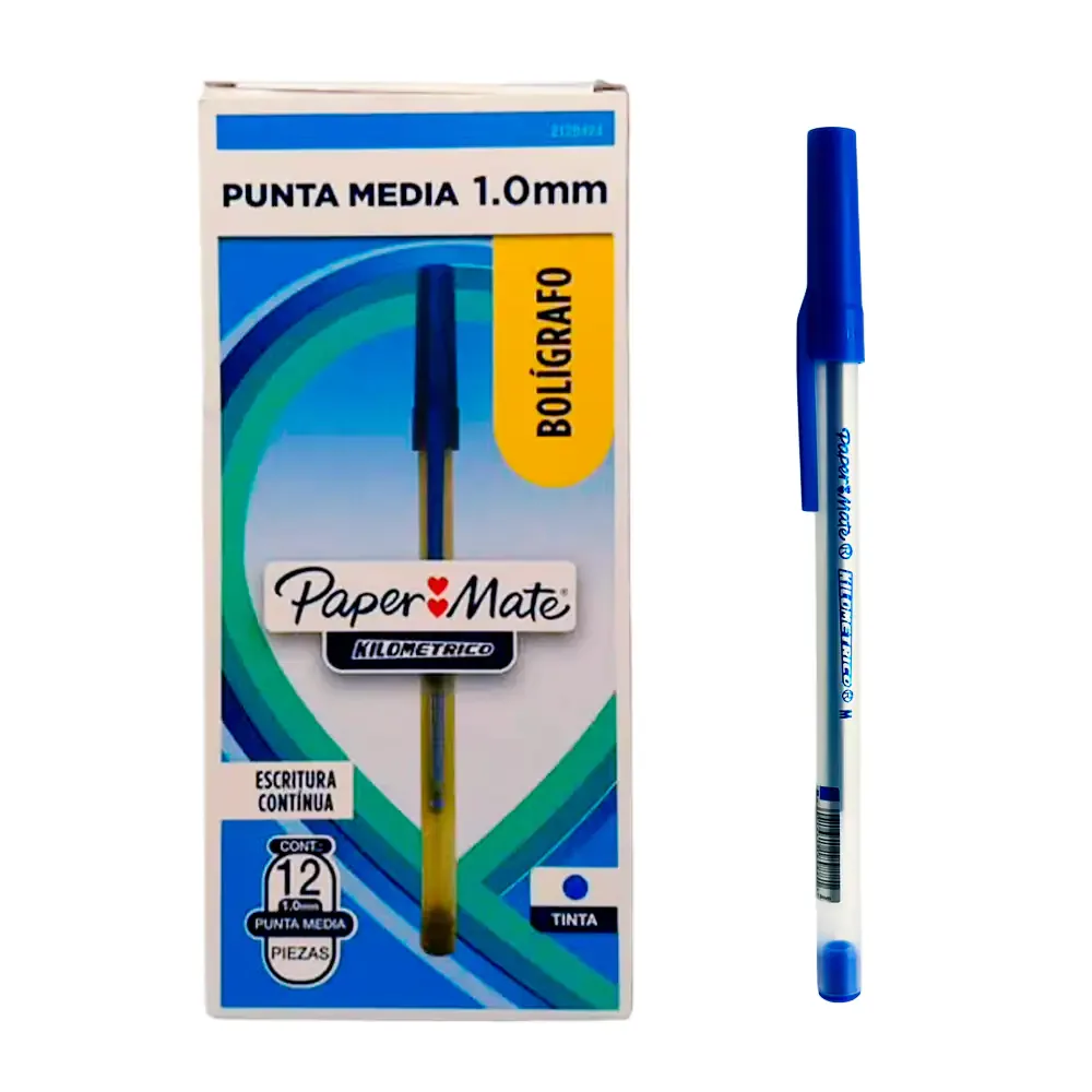 Caja con 12 bolígrafos paper mate de punta media 1.0mm en color azul / 22391