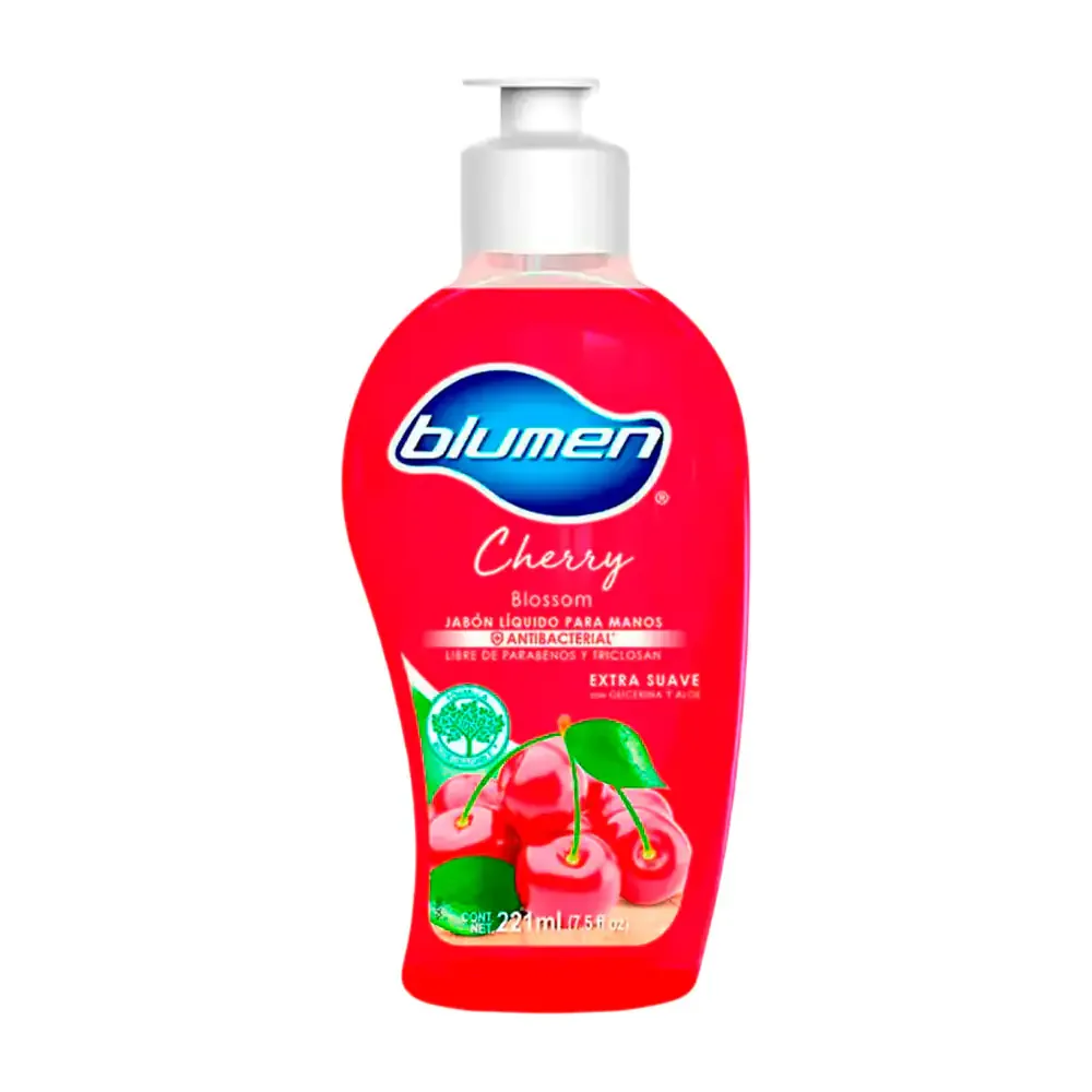 Bote de jabón líquido blumen para manos con aroma a cereza de 221ml, antibacterial
