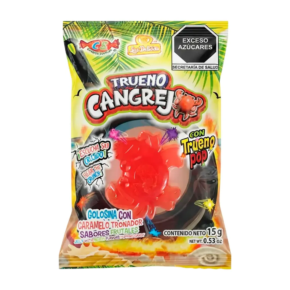 1pza sobre las delicias trueno cangrejo gomita con trueno pop sabores frutales, 15g / 019216