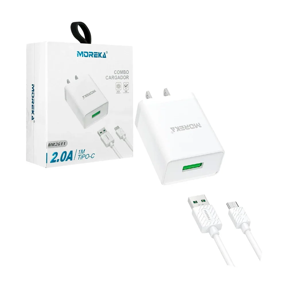 Combo cargador moreka 2.0a de 1  metro con entrada tipo-c / mr2611