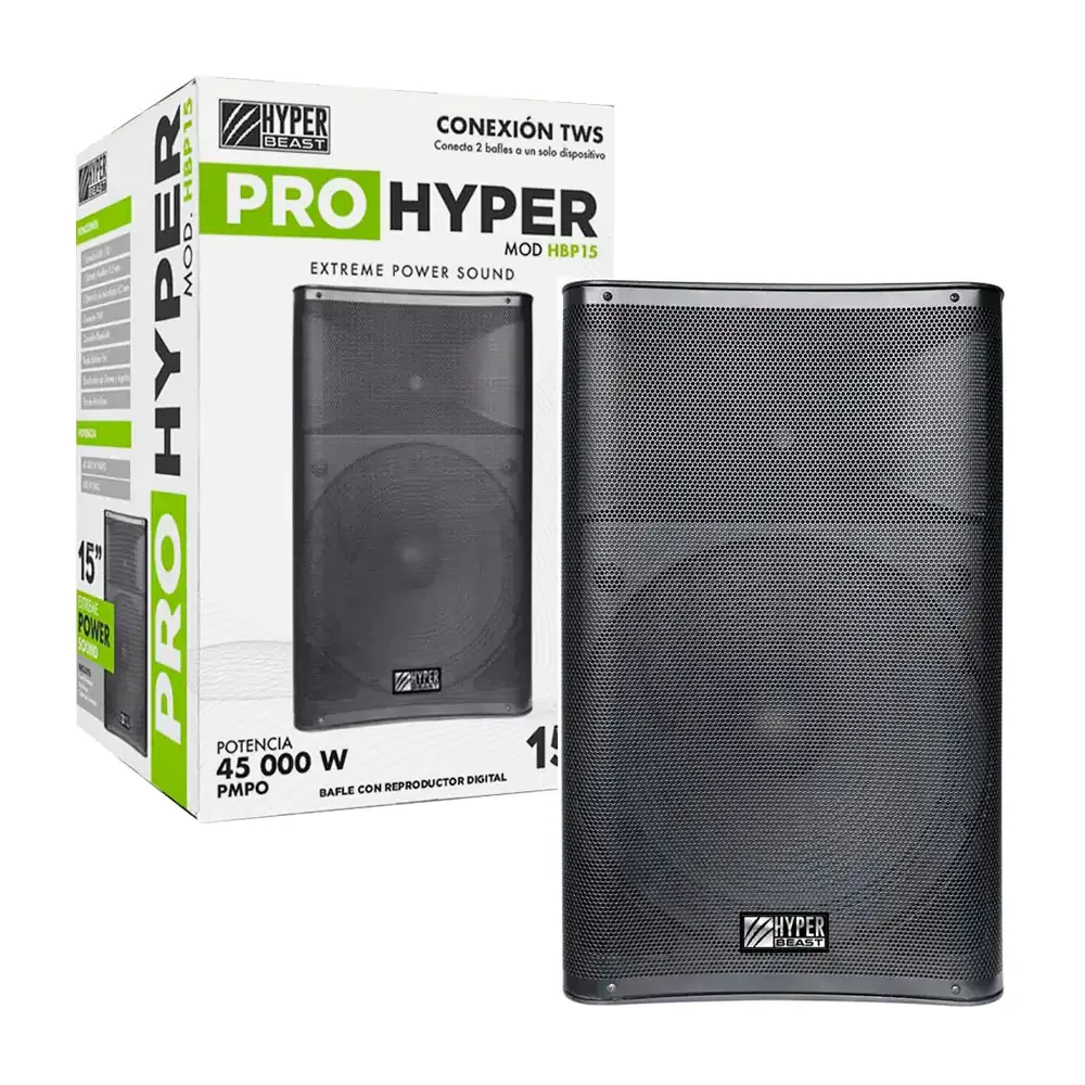 Bafle prohyper 15in inalámbrico, 100w de potencia, múltiples puertos de conexión