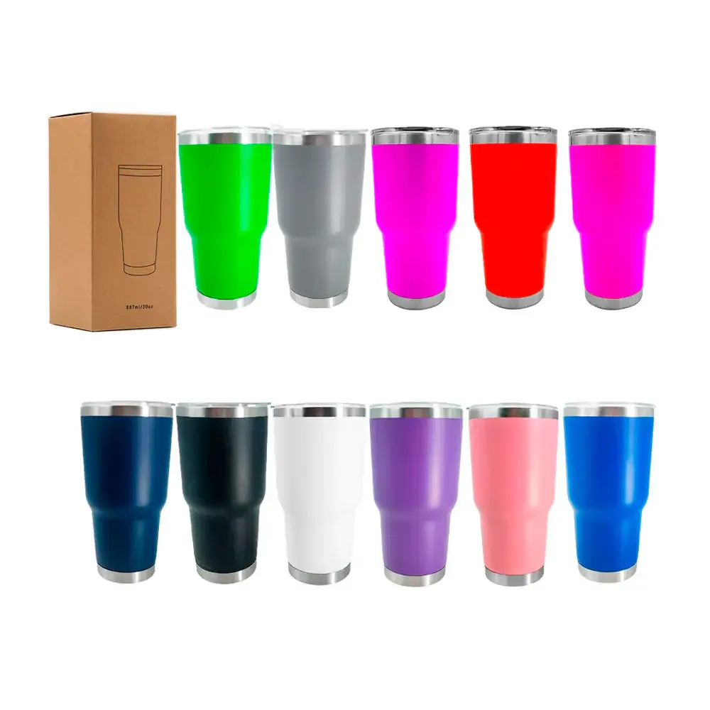 Vaso termo metálico liso de acero inoxidable con tapadera transparente y capacidad de 30oz, variedad