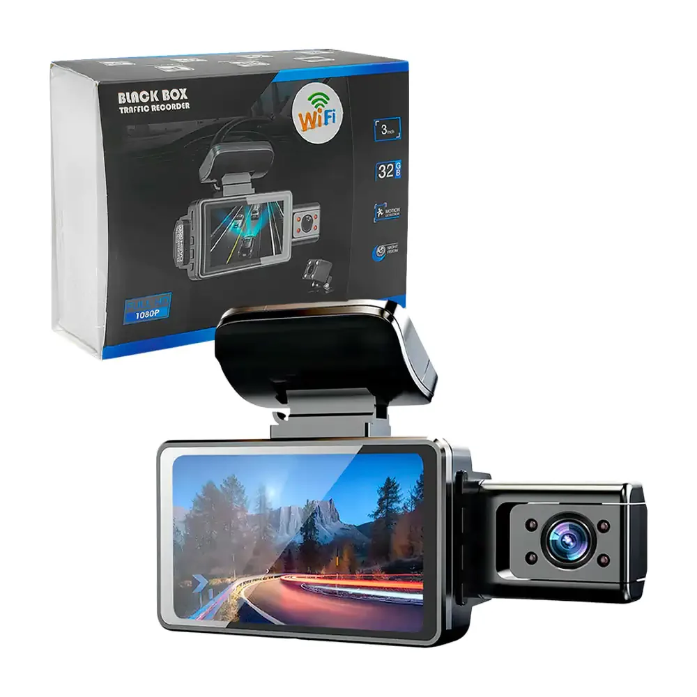 Cámara wifi de 3 pulgadas y 1080p, dual, vista interior y frontal para carro