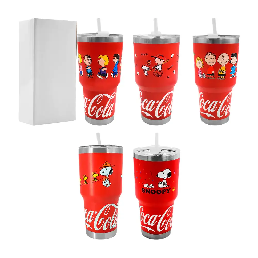 Vaso tipo termo con capacidad de 30oz de doble boquilla con diseño de perro con refresco, variedad