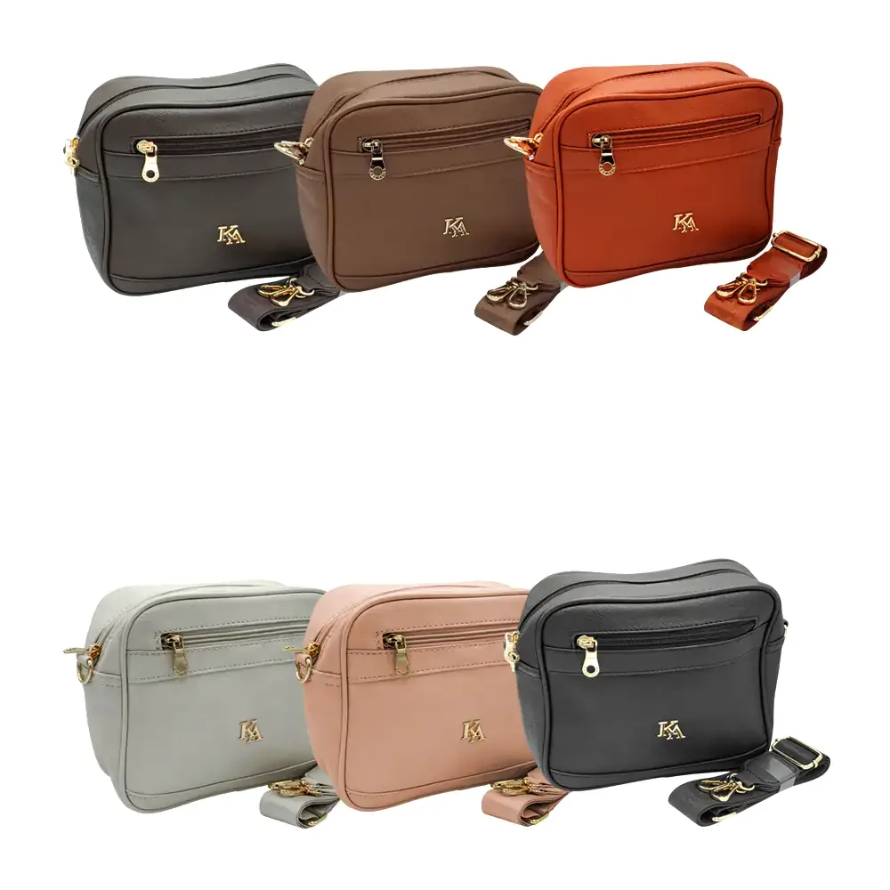 Bolsa crossbody kamel reina tipo piel con 2 compartimentos y detalles en dorado