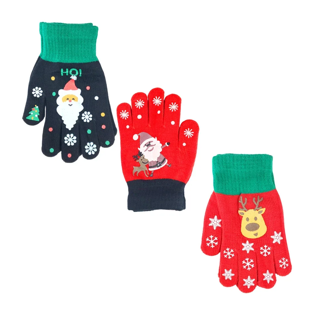 Par de guantes, infantiles, afelpados con estampado navideño, variedad