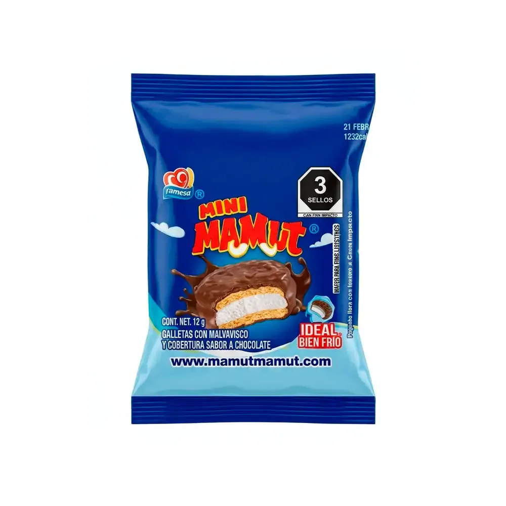 1pza mini mamut, galleta con malvavisco cubierto de chocolate, 12g / minimamut