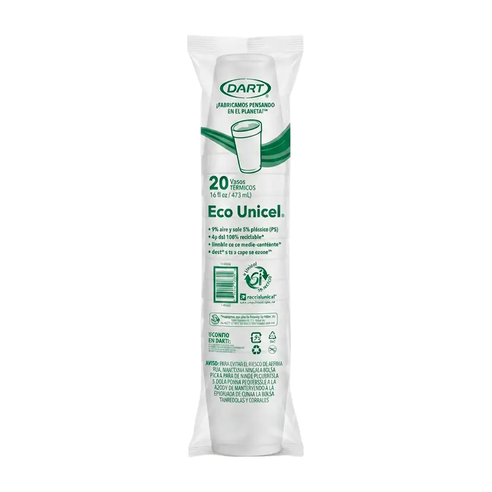 Paquete con 20 vasos dart de unicel #16 de 473ml / 16j165r