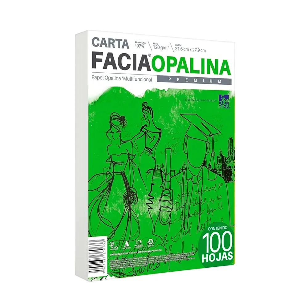 Paquete con 100 hojas blancas de papel opalina multifuncional tamaño carta