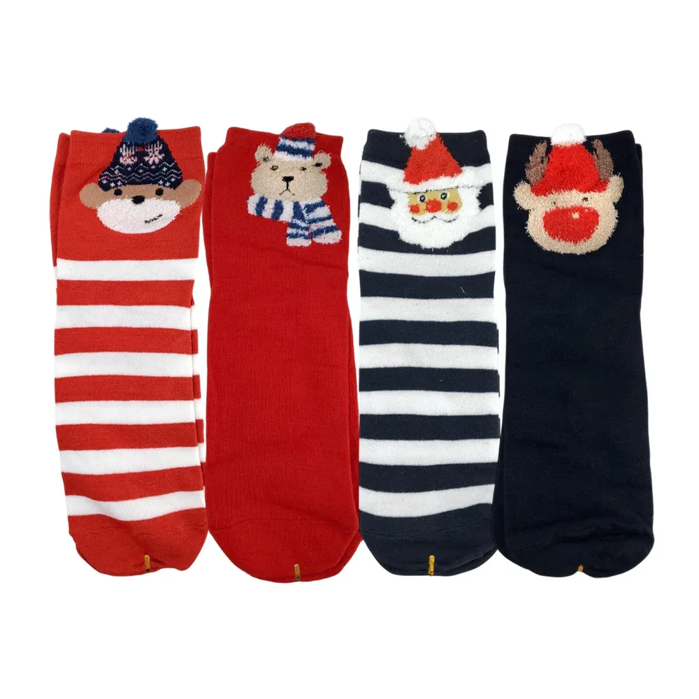 Paquete con 4 pares calcetines navideños, variedad de modelos y colores/ lu88008